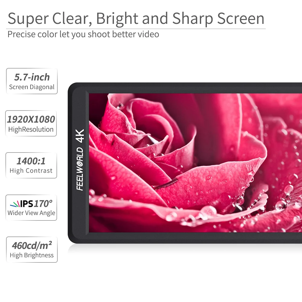 Фото Камера FEELWORLD F570 с алюминиевым корпусом, 5,7 дюйма, 4K, HDMI, IPS, LCD, Full HD, 1920x1080, внешний полевой монитор для цифровой зеркальной камеры №2