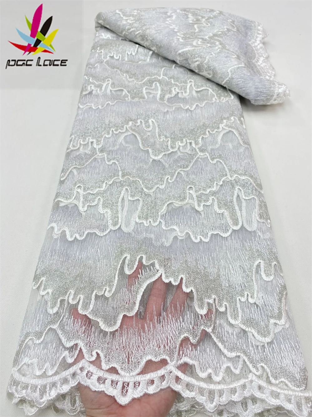 

PGC Белая французская кружевная ткань 2022 Высококачественная Тюлевая кружевная ткань в африканском стиле для свадебного платья