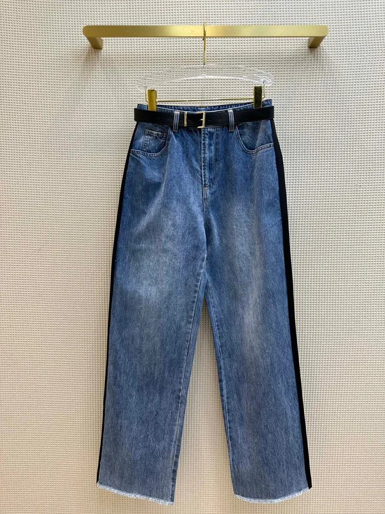 

Высококачественные джинсовые брюки, женские винтажные прямые джинсы в гонконгском стиле с необработанным краем и высокой талией