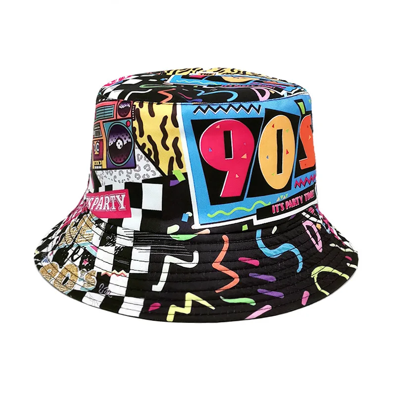 

2023 Retro nostalgic Fisherman hat women's double face hip-hop graffiti outdoor sunblock hat for men and women