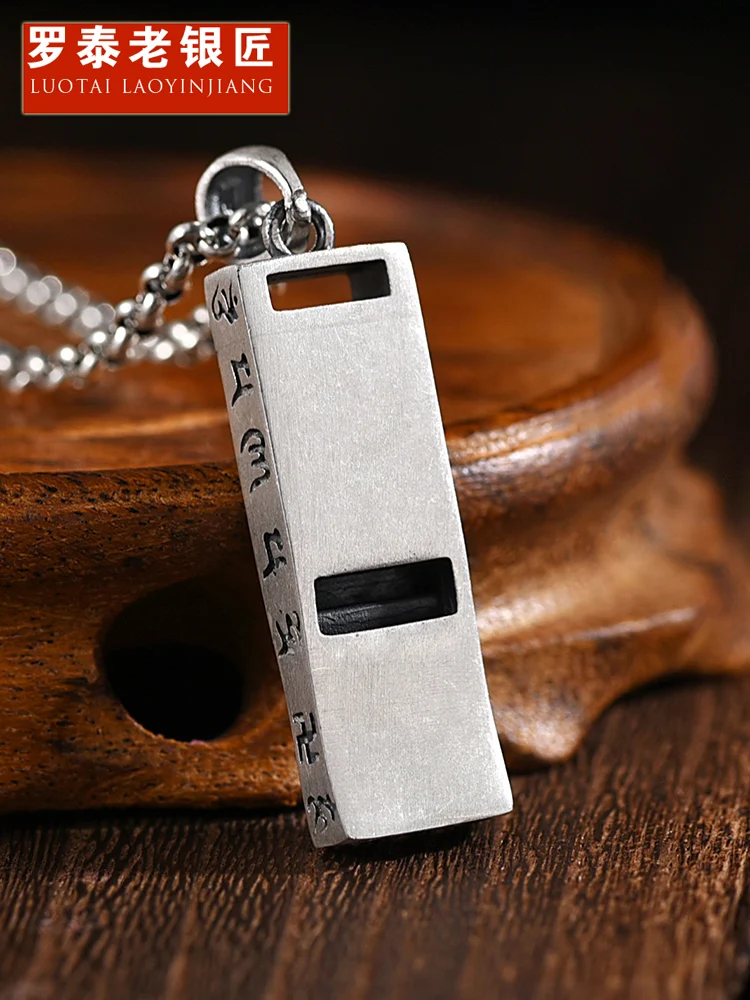 Lotai Old Silver Maker Ретро Стерлингового Серебра Свисток Кулон Можно Выдувать Один