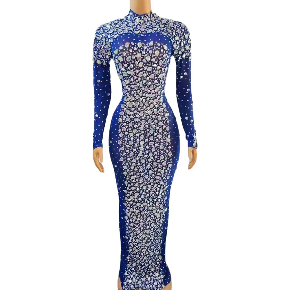 

Женское сексуальное длинное Сетчатое платье, вечерняя одежда на день рождения, просвечивающее платье для шоу певицы