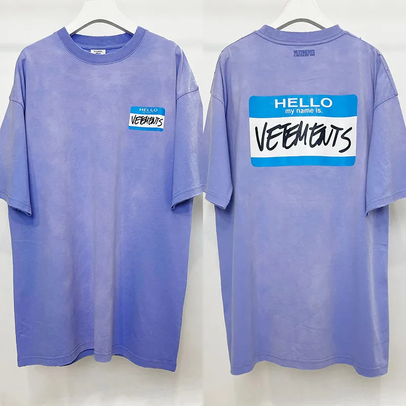 

VETEMENTS Washed Color Short Sleeves Pure Cotton 1:1 Oversized My Name Is Letter Logo Print T-Shirts