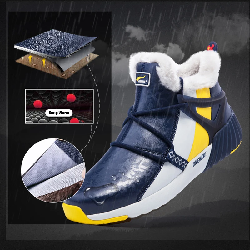 ONEMIX Winter Waterproof Hiking Boots Outdoor Slip-on Sport Shoes Increase Height Trekking Mountain Walking Climbing Sneakers