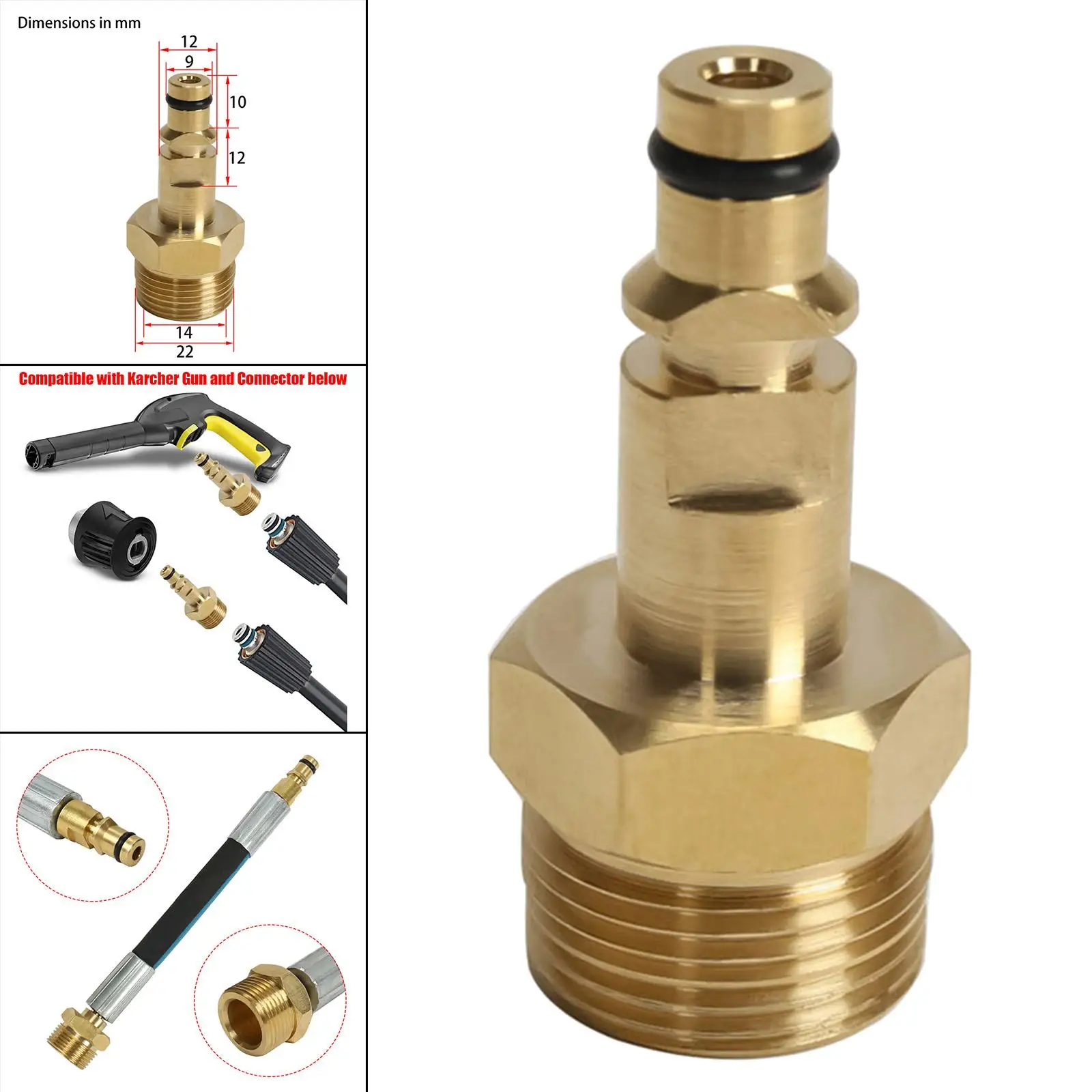 

M22 Pressure Washer Hose Extension Coupler, Metric M22 Male Thread Fitting,
