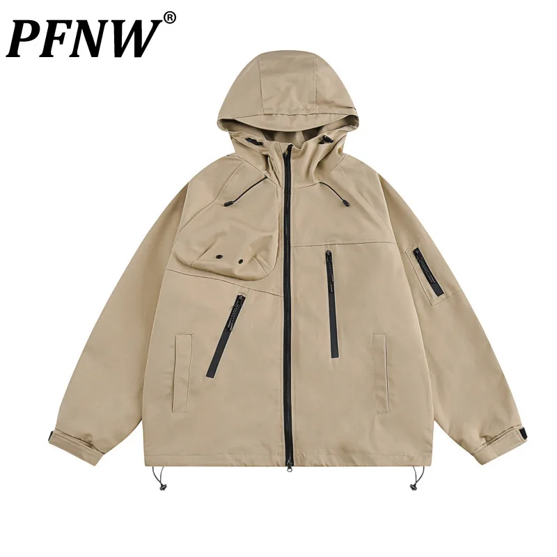 

PFNW Spring Autumn Men's Darkwear American Fashion Tide Outdoor Multi Pocket Hooded Jacket Workwear Coat Loose Niche 12Z2398