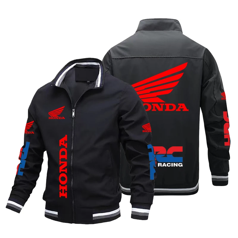 2023 New men's Honda LOGO print custom locomotive bicycle motorcycle bomber cardigan jacket men's pilot outdoor sports coat