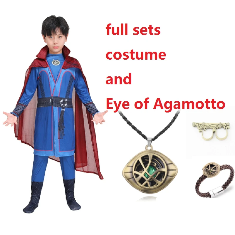 Doctor Strange Cosplay Costume Superhero Eye Of Agamotto Red Cloak Robe Halloween Carnival Suit Kids Party Child Costum Dress Up