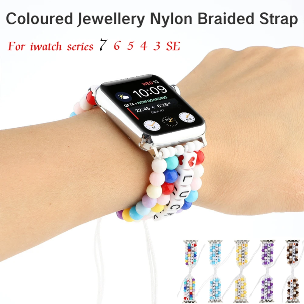 

Coloured Jewellery Nylon Braided Strap for Apple Watch Band 45mm 41mm 44mm 40mm 42mm 38mm for iWatch 8 7 6 5 4 SE Women Bracelet