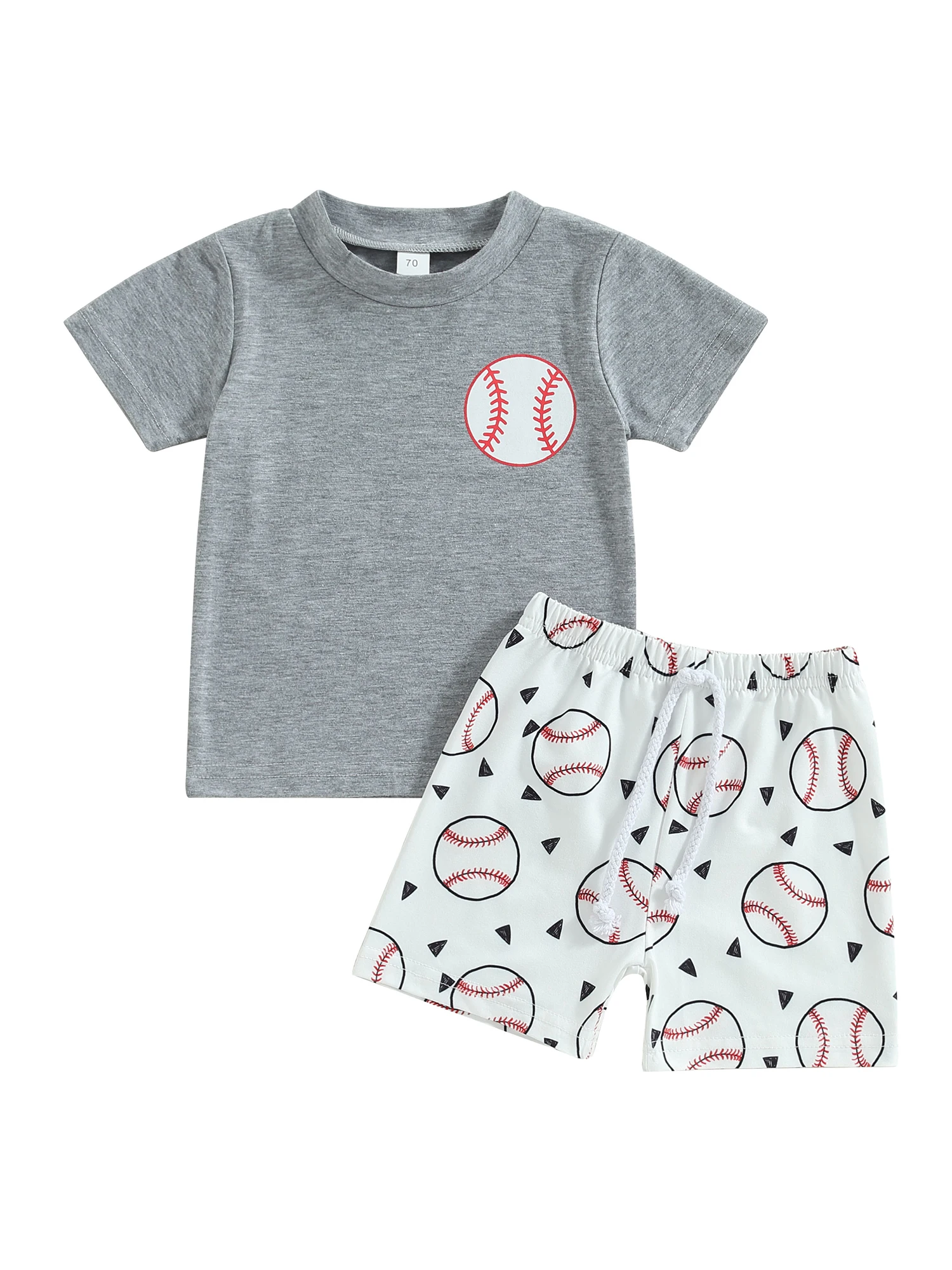 

Infant Toddler Boy Summer Baseball Outfit Letters Pullover Short Sleeve T Shirt Baseball Shorts 2Pcs Casual Sets