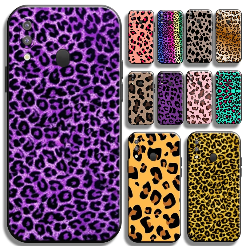 

Fashion Leopard Print For Samsung Galaxy M20 Phone Case Liquid Silicon Full Protection Soft Shockproof TPU Black Cover Coque