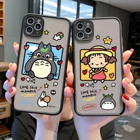 watercolor totoro spirited away bumper clear matte pc back phone case for iphone 11 12 13 pro xs max 6s 7 8 plus x xr black case
