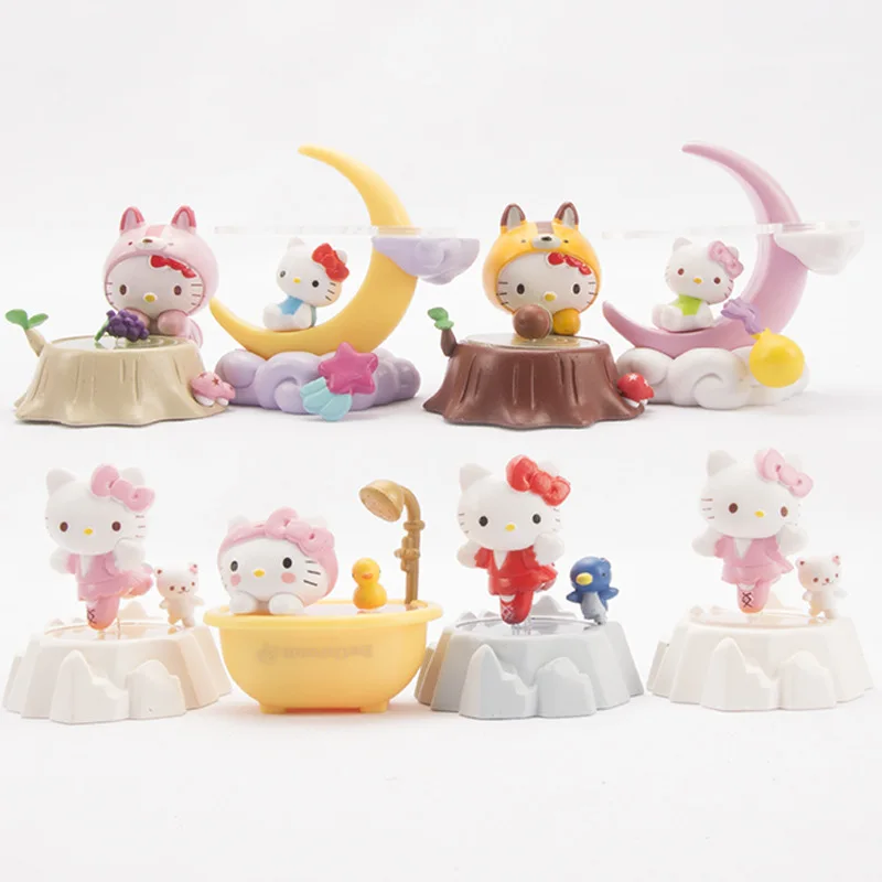 

8 шт. кавайная игрушка Sanrio Набор фигурок аниме Kitty Moon Bath Принцесса модель игрушки мультфильм КТ Кот коллекционные украшения кукла для подарк...