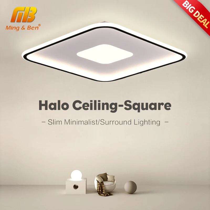 

MINGBEN Square Metal Smart Ceiling Lamp 40W/50W Dimmable LED Light with Remote Control 220V Lighting for Living room Bedroom