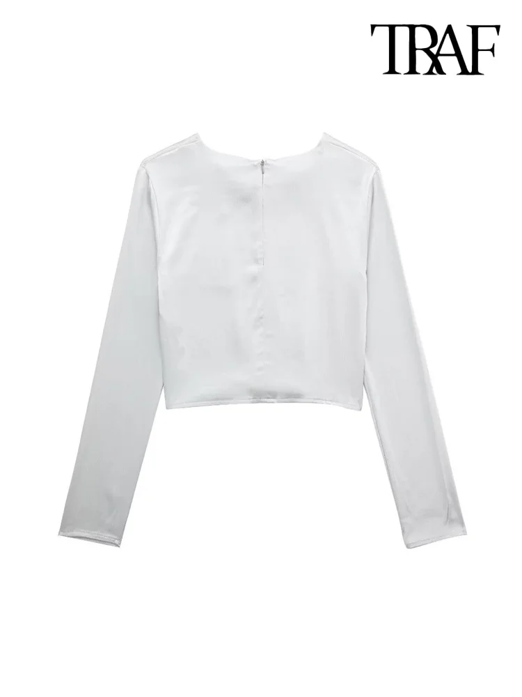 

Блузка Женская атласная с длинным рукавом, на молнии сзади