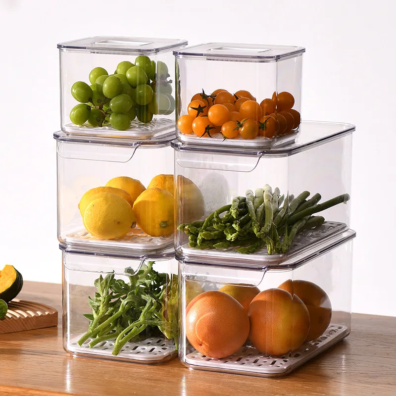 

New Refrigerator Storage Box Vegetables And Fruits Dripping Fresh-Keeping Box Grains, Food And Beverages Transparent Refrigerato