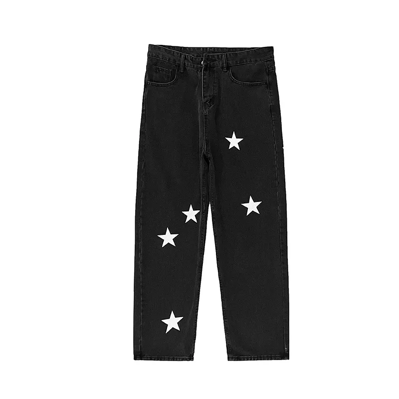 Printed Jeans Men's Spring Loose Casual Fashionable Ins Personalized High Street Straight Hip Hop Wide-Leg Trousers