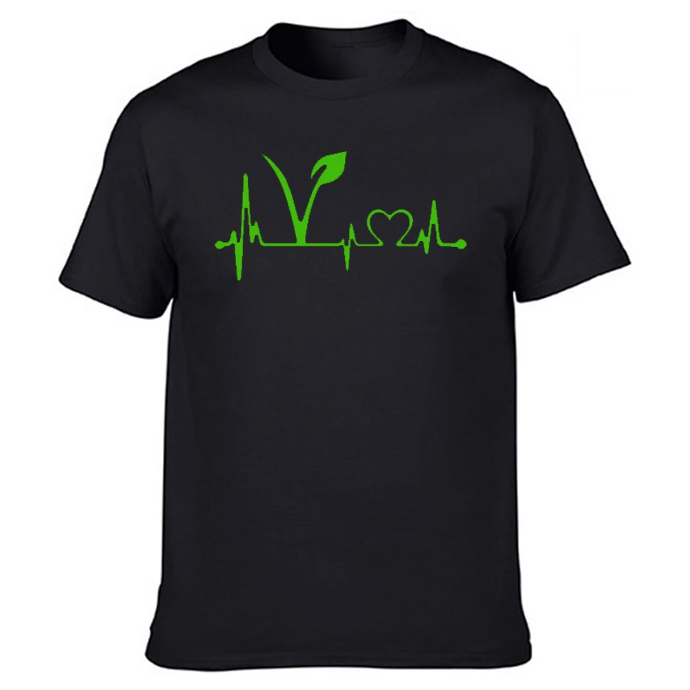 

Funny Vegan Vegetarian Heartbeat Lifeline T Shirts Graphic Cotton Streetwear Short Sleeve Grandpa Daddy Father Day's T-shirt Men