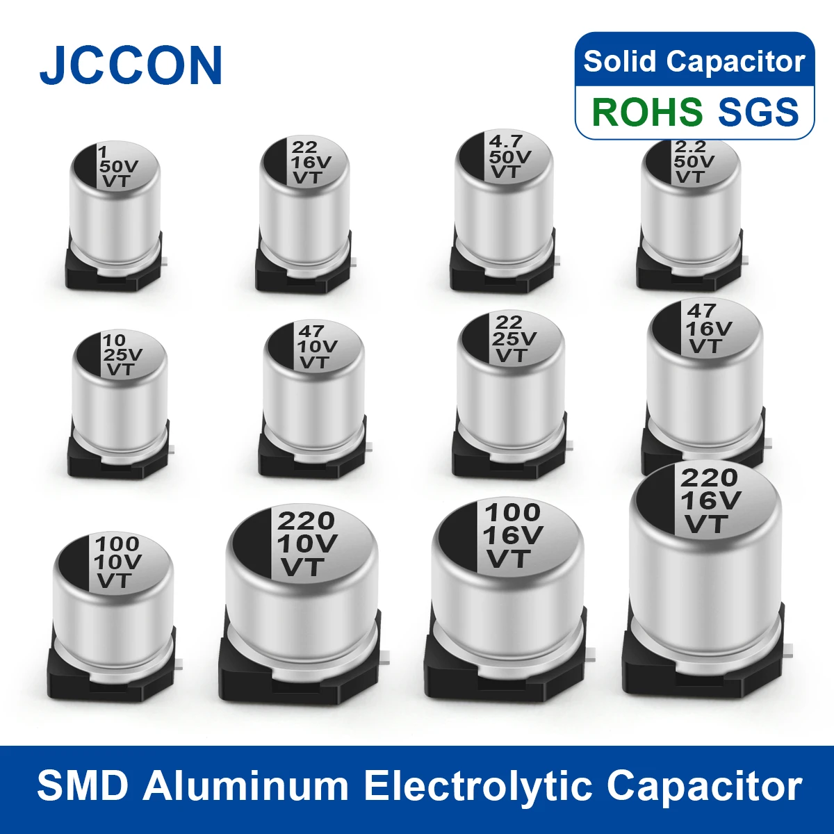 

50Pcs JCCON SMD Aluminum Electrolytic Capacitor 6.3V 10V 16V 25V 35V 50V 100V 0.47UF 1UF 10UF 22UF 68UF 100UF 220UF 470UF 1000UF