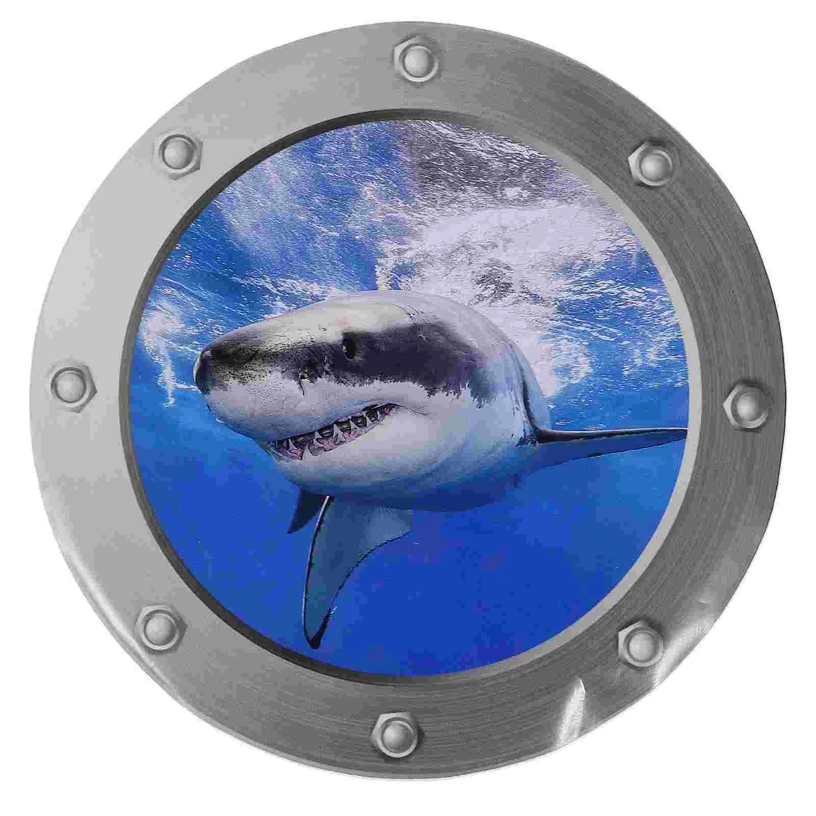 

3D Under the Shark Wall Decal Submaine Porthole Ocean World Wall Sticker Underwater Life Wall Decoration for Nursery Kids Room