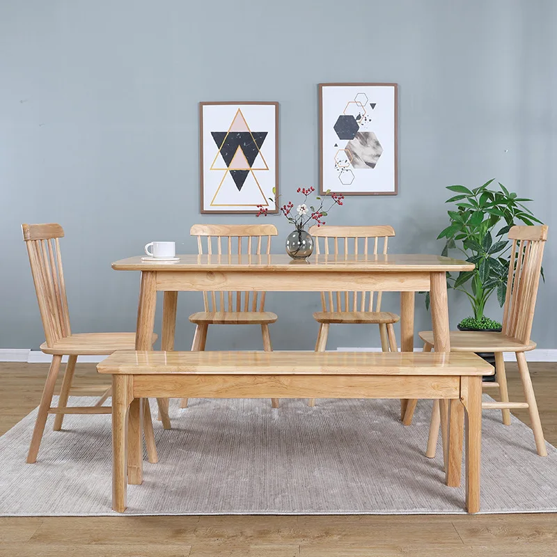 

Nordic solid wood dining table for 6 people log rectangular apartment dining table for b&B small family dining table