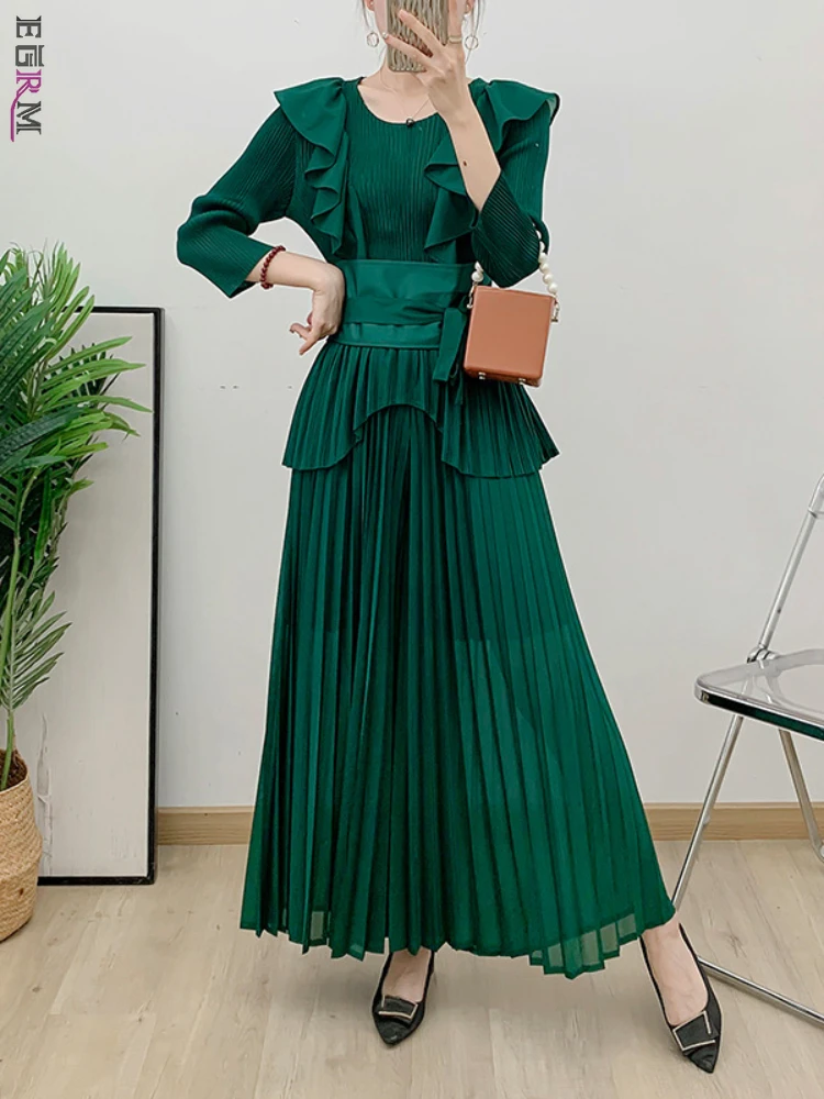 Женский элегантный плиссированный комплект EGRM из двух предметов необычный топ с