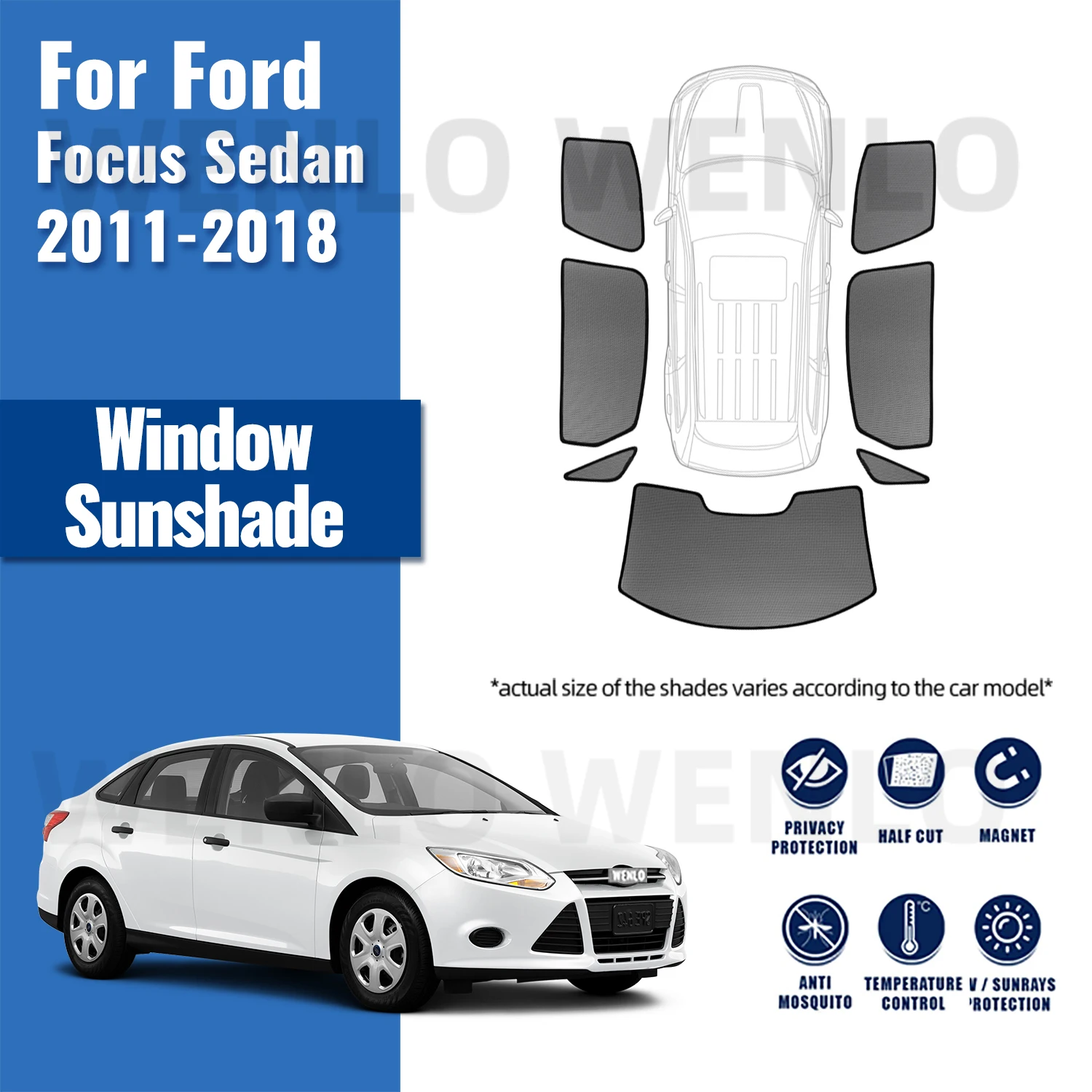 For Ford Focus MK3 Sedan 2011 2012-2017 2018 Magnetic Car Sunshade Front Windshield Curtain Rear Side Window Sun Shade Shield