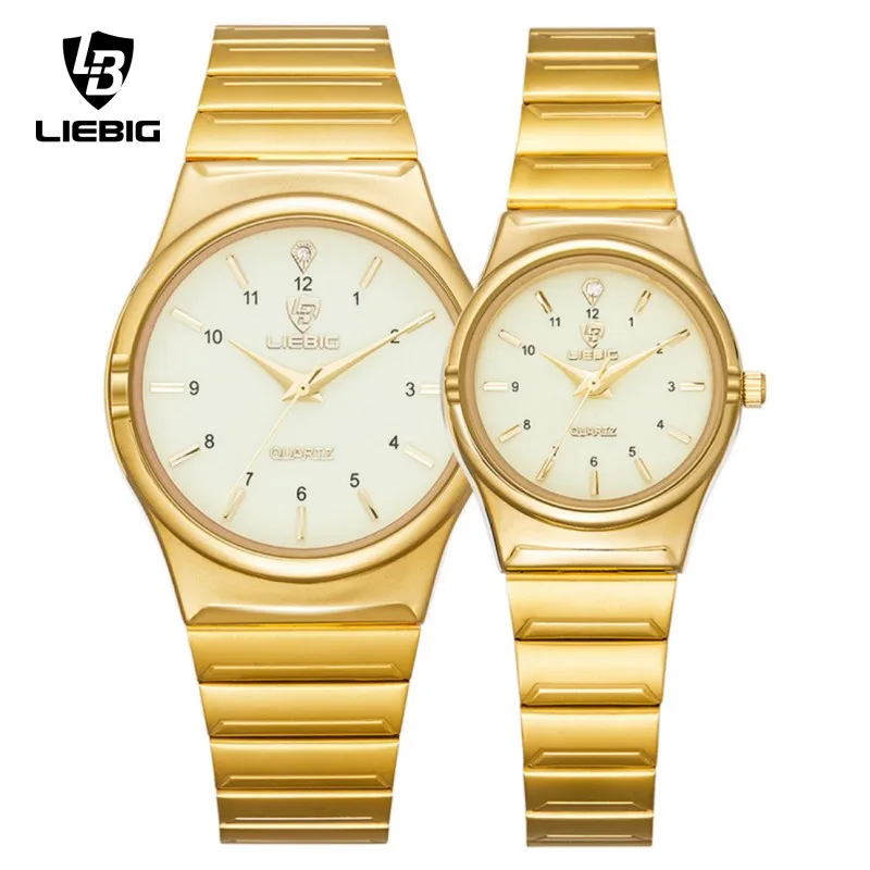 

LIEBIG Couple's Wristwatch Quartz movement Clock Male Luxury Golden Full Steel Watches Woman Casual 3Bar Waterproof reloj hombr