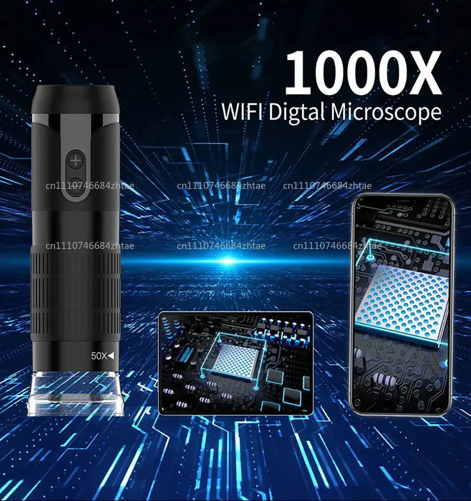 Фото Цифровой Wi-Fi микроскоп с увеличением 50X-1000X, портативный ручной USB-микроскоп с гибкой подставкой для телефона №3