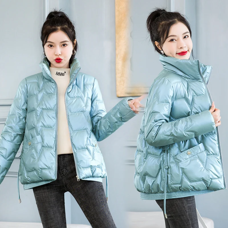 Women Jacket 2022 New Winter Parkas Female Glossy Down Cotton Jackets Stand Collar Casual Warm Parka Short Coat Female Outwear