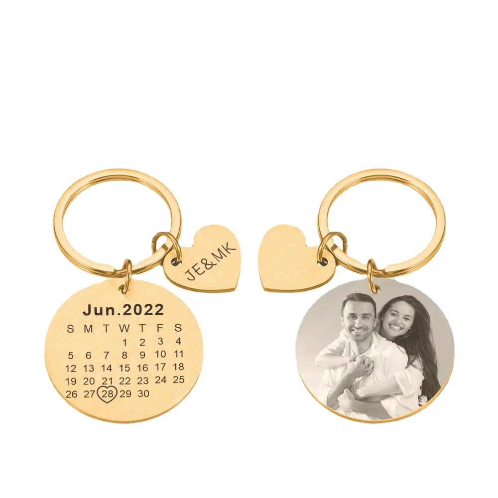 

Personalized Calendar Keychain Custom Photo Engraved Date Keychain Anniversary Gift for Boyfriend Girlfriend Couple Wholesale