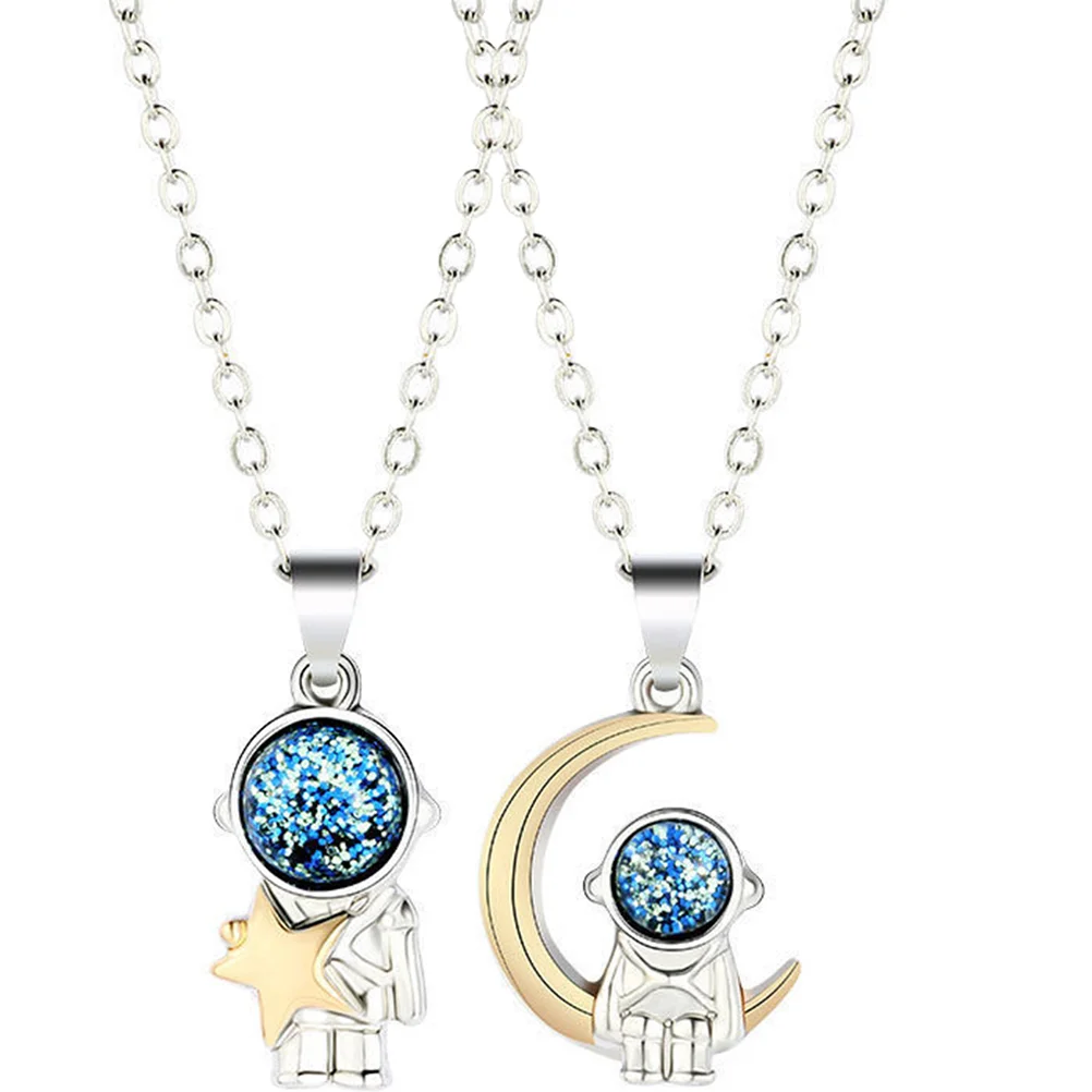 

1 Pair Moon And Star Necklace Couples Necklace Relationship Necklace Valentine Gift Astronaut Necklace Matching Necklace
