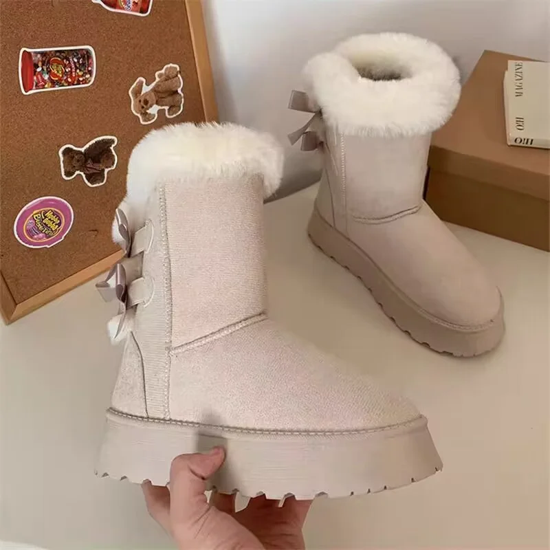 

Ribbon casual hand custom velvet casual all-in-one fur boots thick soles large size women's 35-40