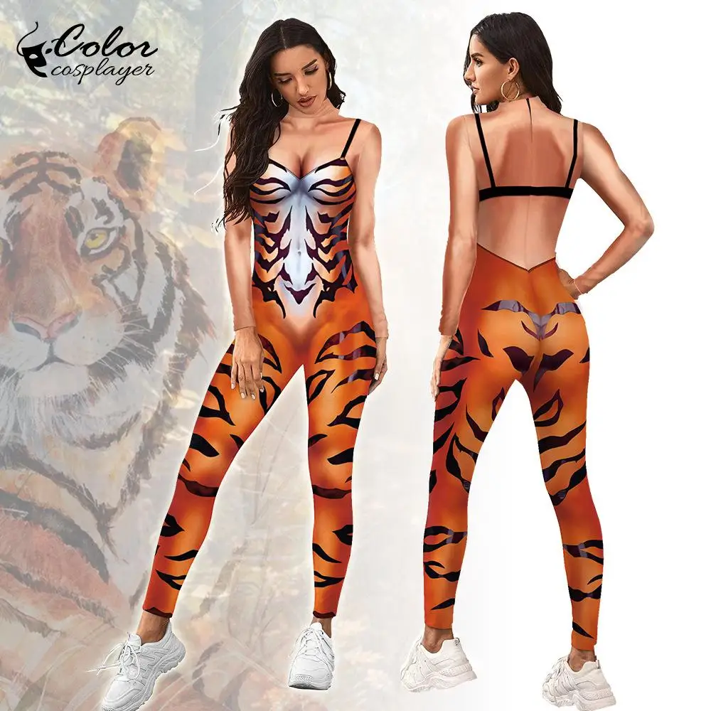 

Color Cosplayer Women Sexy Carnival Fancy Party Cosplay Costume Zentai Catsuit Tiger Printed Long Sleeve Adult Bodysuit Jumpsuit