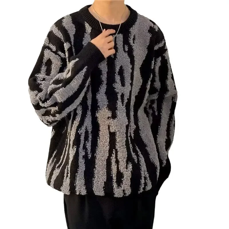 Модный мужской осенне-зимний утепленный трикотажный топ с круглым вырезом