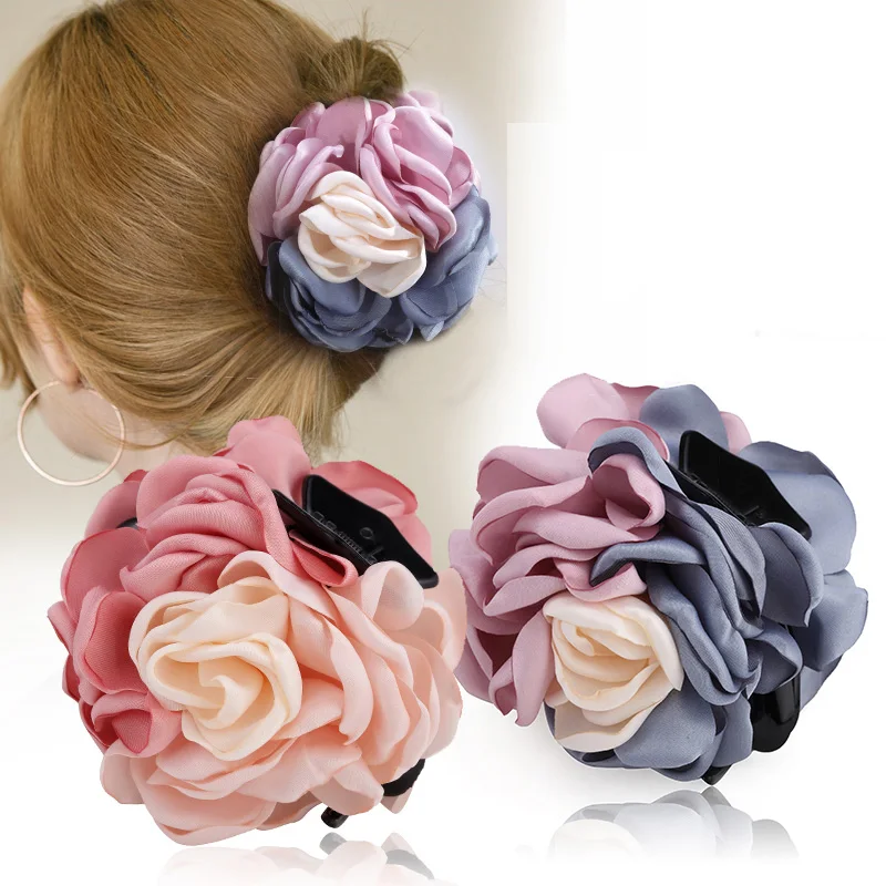 Big Camellia Flower Hair Claws Clips Women Girls Muliticolor Rose Large Clamps Ponytail Holder Barrettes Accessories |