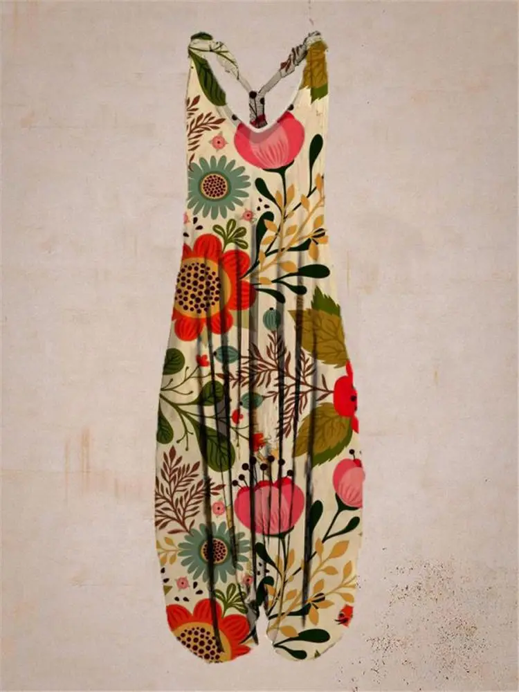 Летний женский комбинезон большого размера d с заниженной мотней цветочные