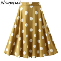 neophil black white dots summer women midi skirts high waist elastic basic casual korean style female a line swing skirt s220402