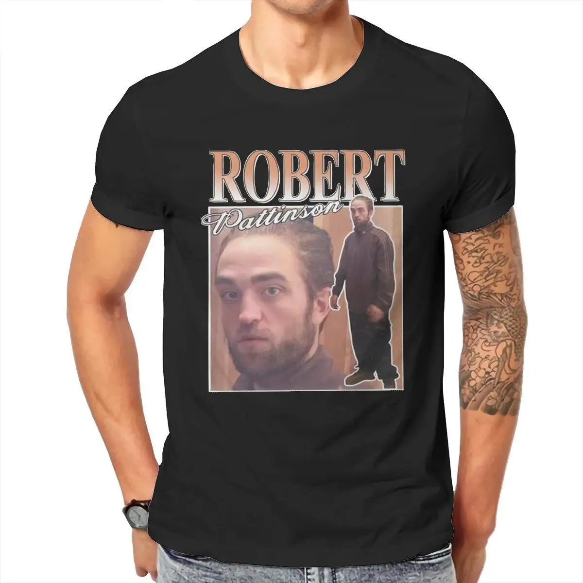 Fun Funny Robert Pattinson Standing Meme T-Shirt for Men 100% Cotton T Shirt  Short Sleeve Tee Shirt Birthday Gift Clothes