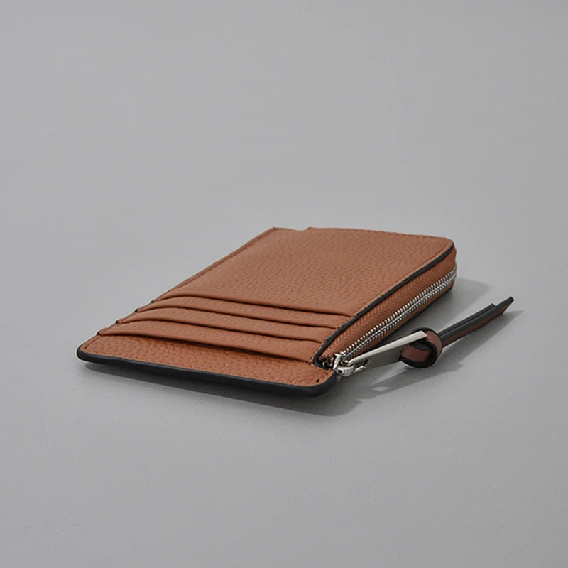 Women's Fashion Classic Ultrathin Small Credit Card Bag Multi slot Zipper Litchi Pattern Two Colors Short Portable Zero Wallet