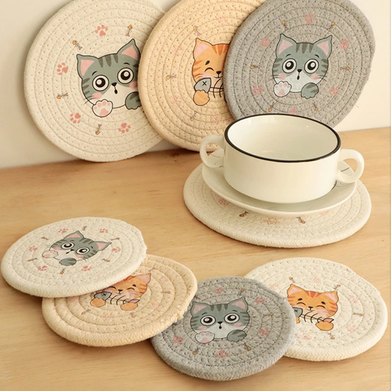 

Heat Resistant Bowls Coffee Cups Coaster Dining Table Mat Woven Placemat Pad Tableware Mat For Home Kitchen Party