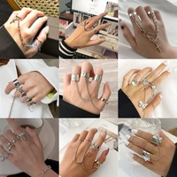 vagzeb punk ring cool link chain adjustable four open rings for women men cross pendant rotate finger hip hop jewelry gifts