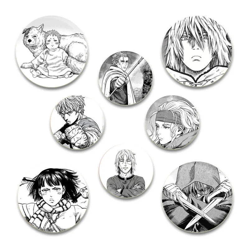 Фото 32/44/58 мм значок аниме Vinland Saga, жесть, пластиковые булавки, броши на пуговицах для одежды, сумки, украшения для рюкзака, сувенирные подарки №1