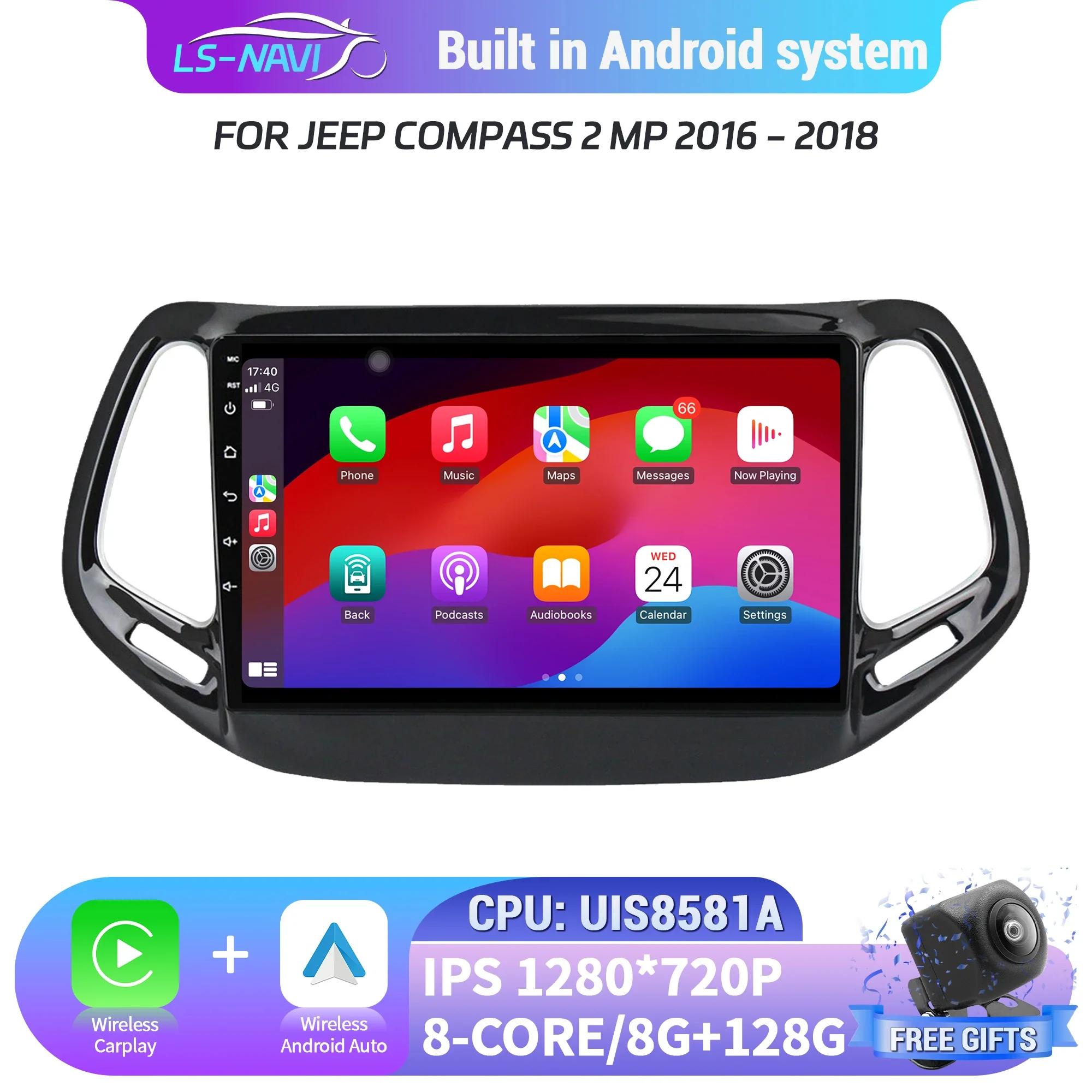 Автомобильный радиоприемник GPS для Jeep Compass 2MP 2016-2018 беспроводной Bluetooth Android Auto Carplay