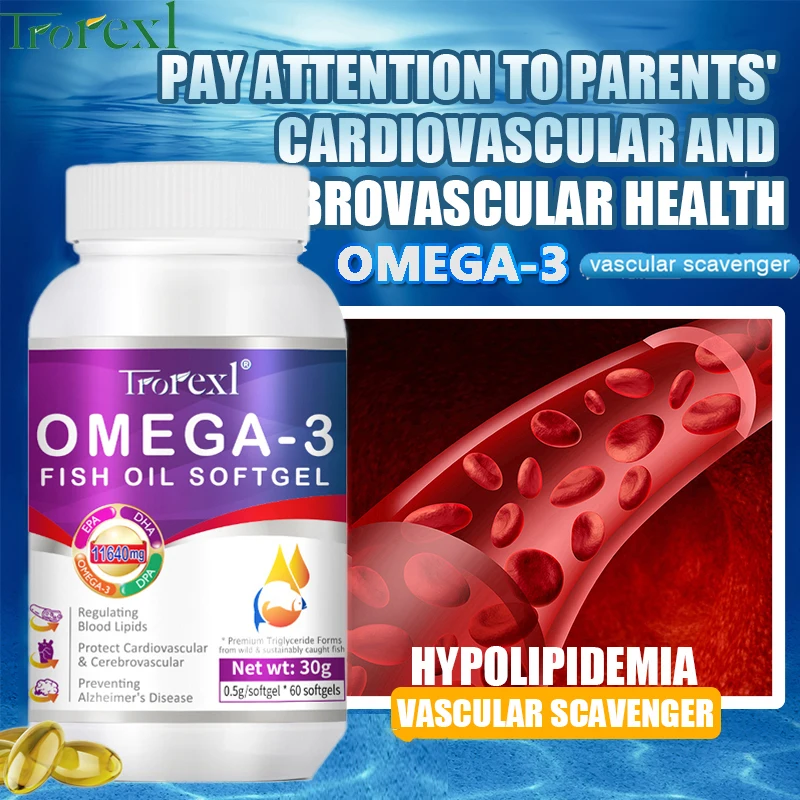

Omega-3 Fish Oil Capsules Supplements Rich In DHA EPA Support Brain & Nervous System Health, Heart Cardiovascular & Skin Health