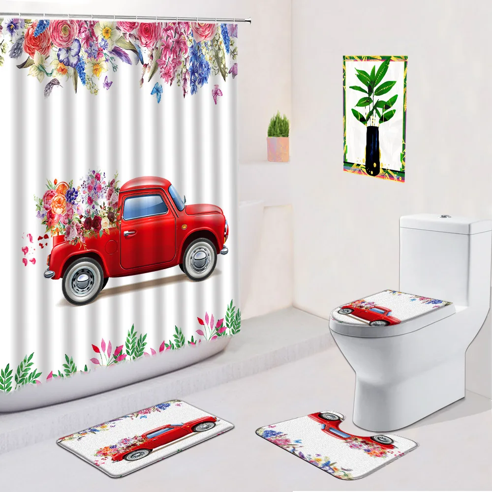 Тропический зеленый растений пальмовых листьев душ Шторы Фламинго цветок