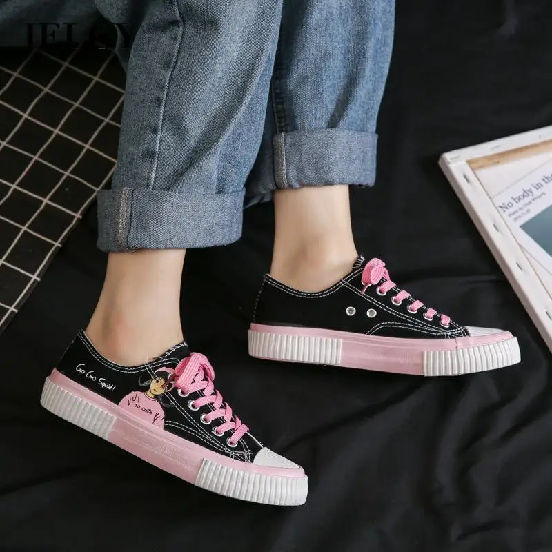 

IELGY women's canvas shoes Korean version all-match color matching lace