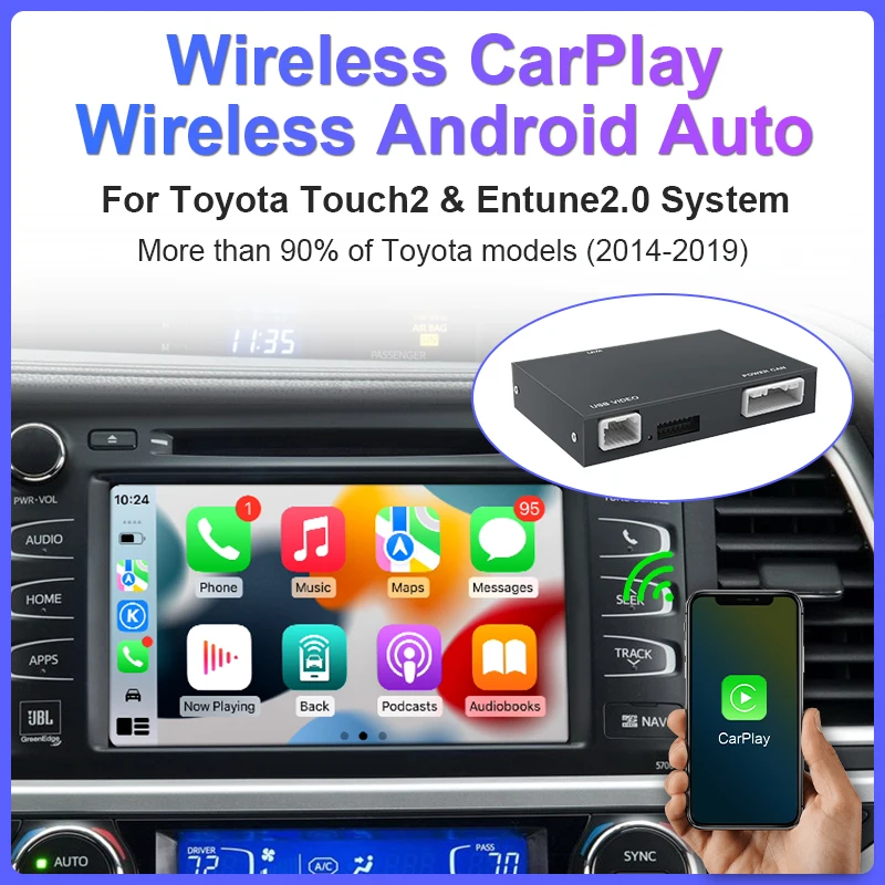 

CRUIOLUT Wireless Carplay Android Auto for TOYOTA Touch2 Entune2.0 Highlander Tundra Sienna Prius Yaris Camry CHR Module Decoder