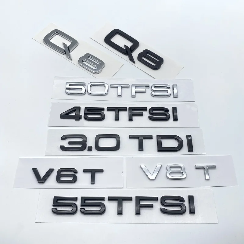 

ABS Letters Numbers Emblem for Audi Q8 SQ8 45TFSI 55TFSI Quattro Sline V6T V8T Car Front Side Trunk Badge Nameplate Logo Sticker