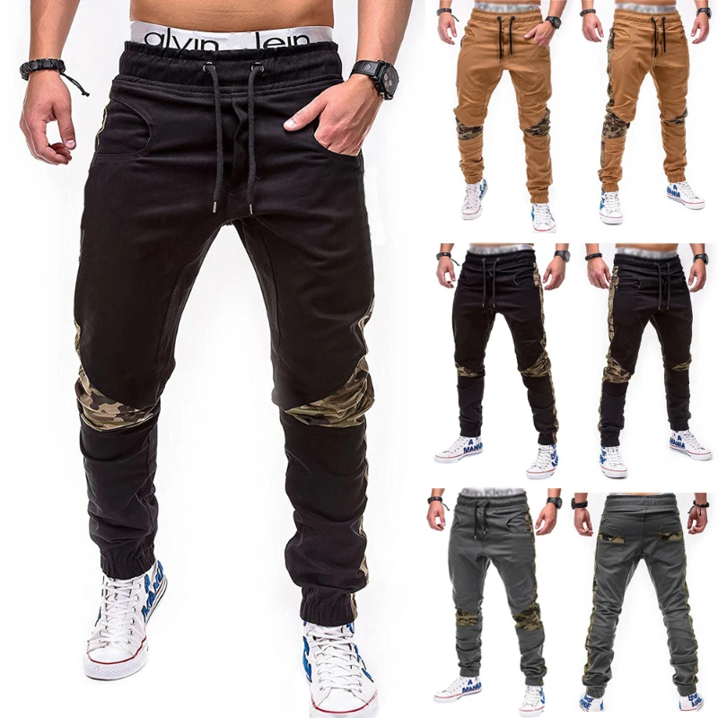 2022 new European and American men's fashionable camouflage stitched sweatpants European fashion Leggings